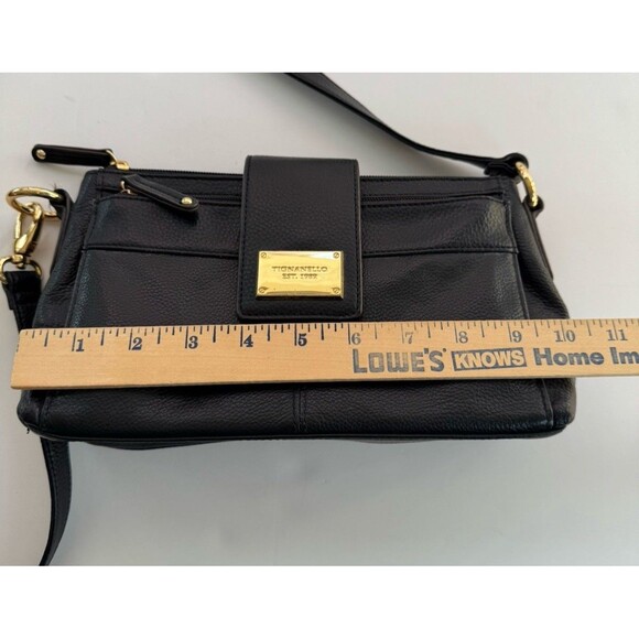 Tignanello Black Leather Crossbody Bag Adjustable Strap Gold Hardware - Picture 7 of 13